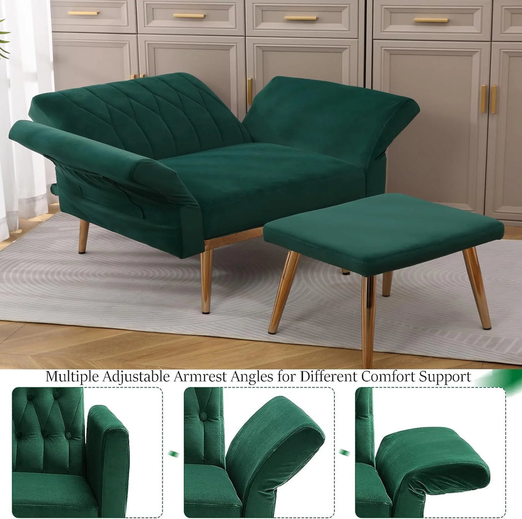 Dark Green Velvet 2 in 1 Accent Chair with Ottoman Y4860