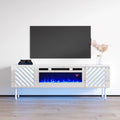 63" High Gloss Fireplace TV Stand with Storage Cabinets and LED Lights K7343