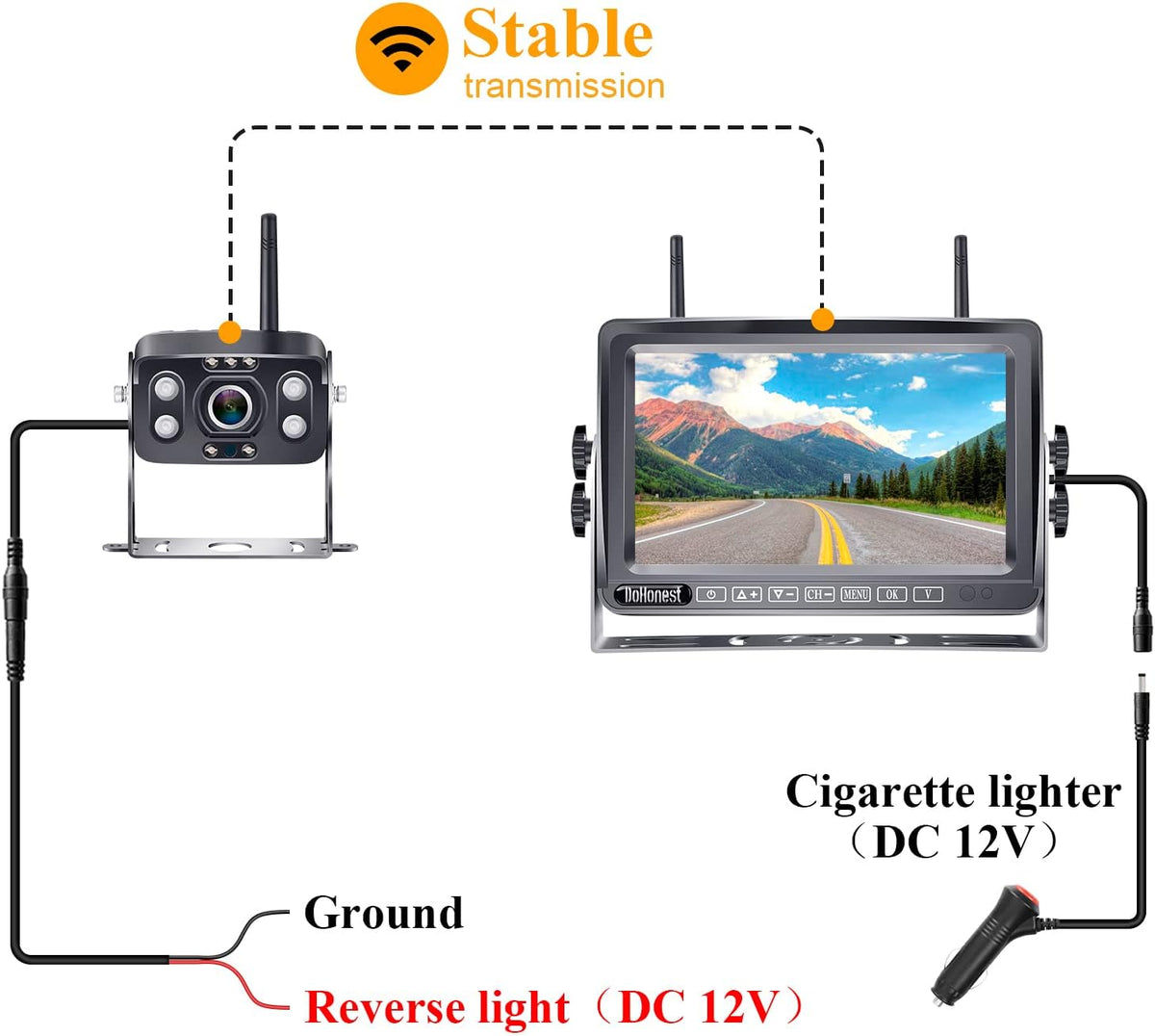 7" Touch Key DVR Monitor HD 1080P Bluetooth Backup Camera with IR Night Vision I8972