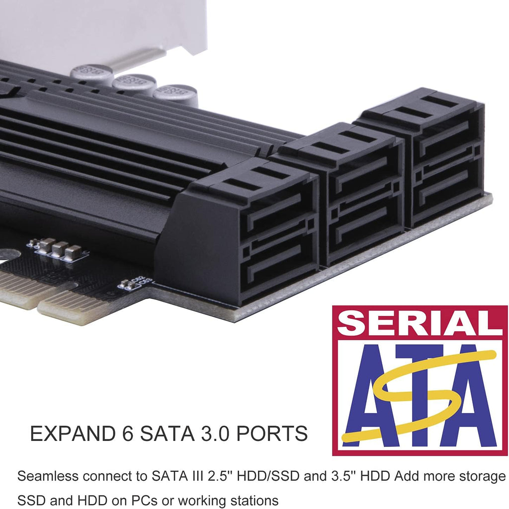 6 Ports PCIe SATA 3.0 6Gbps Expansion Controller Card with 6 SATA Cables and Heatsink E3188