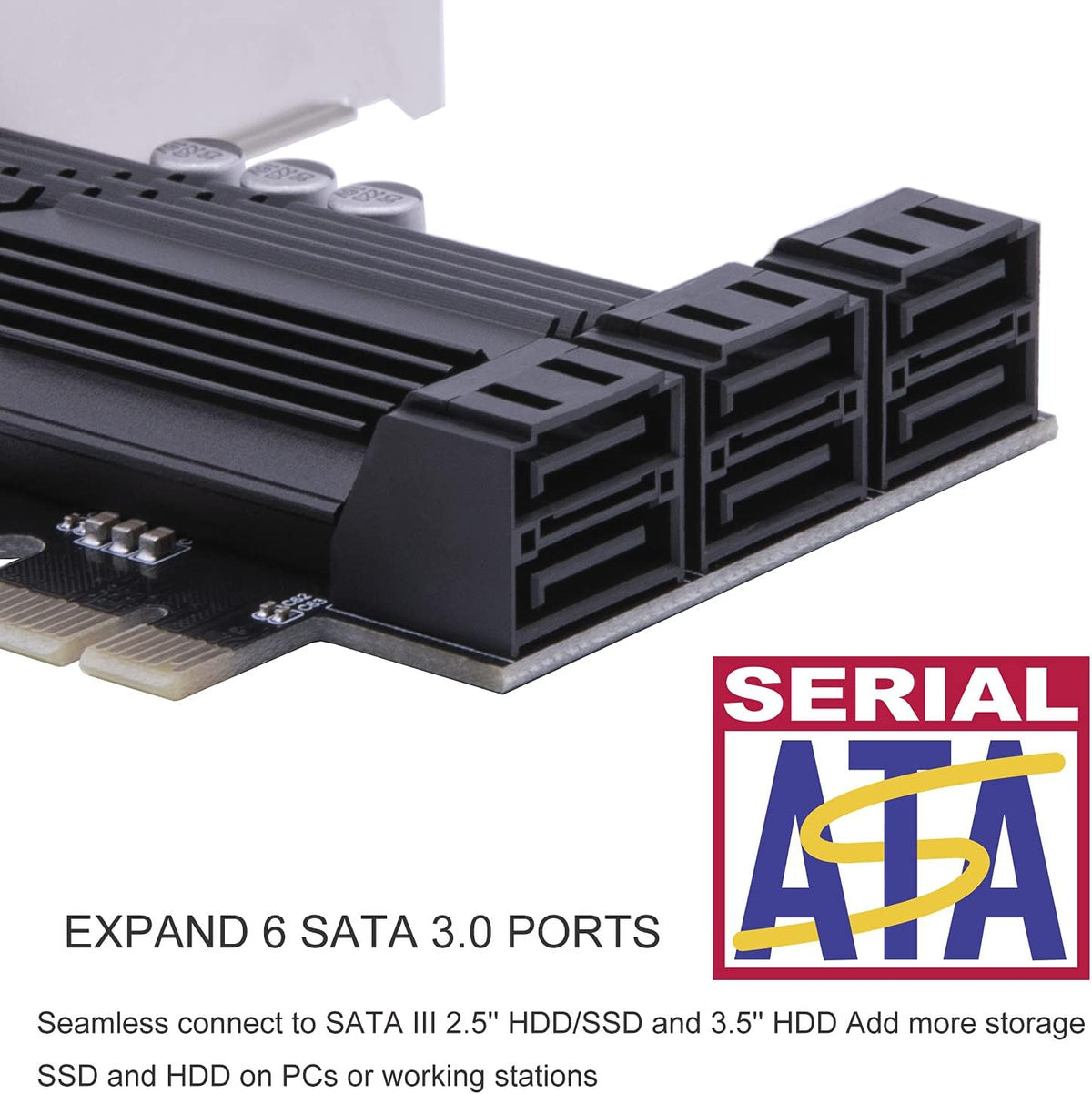6 Ports PCIe SATA 3.0 6Gbps Expansion Controller Card with 6 SATA Cables and Heatsink E3188