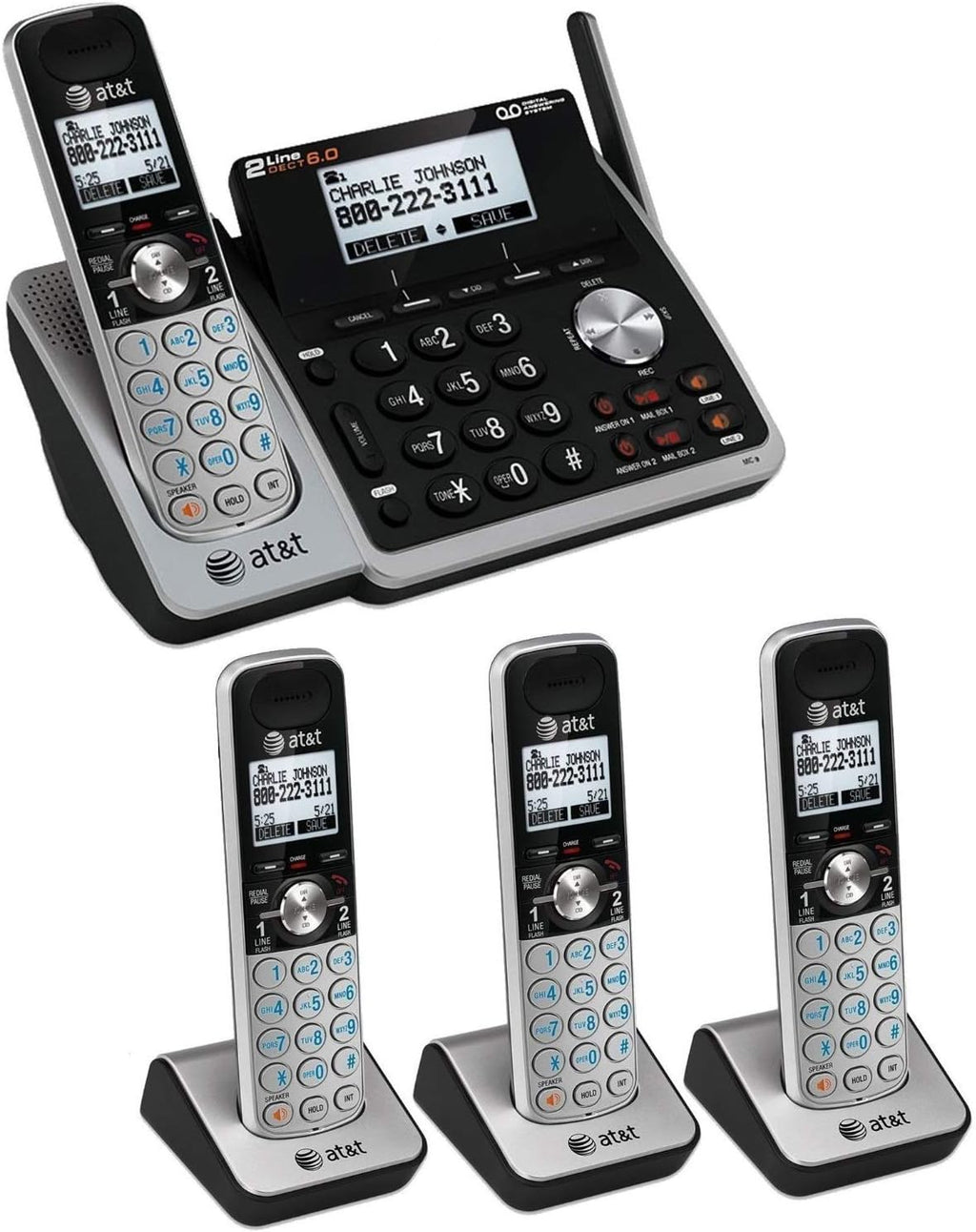 Black 3 Handset Expandable Cordless Phone with Answering System V86096