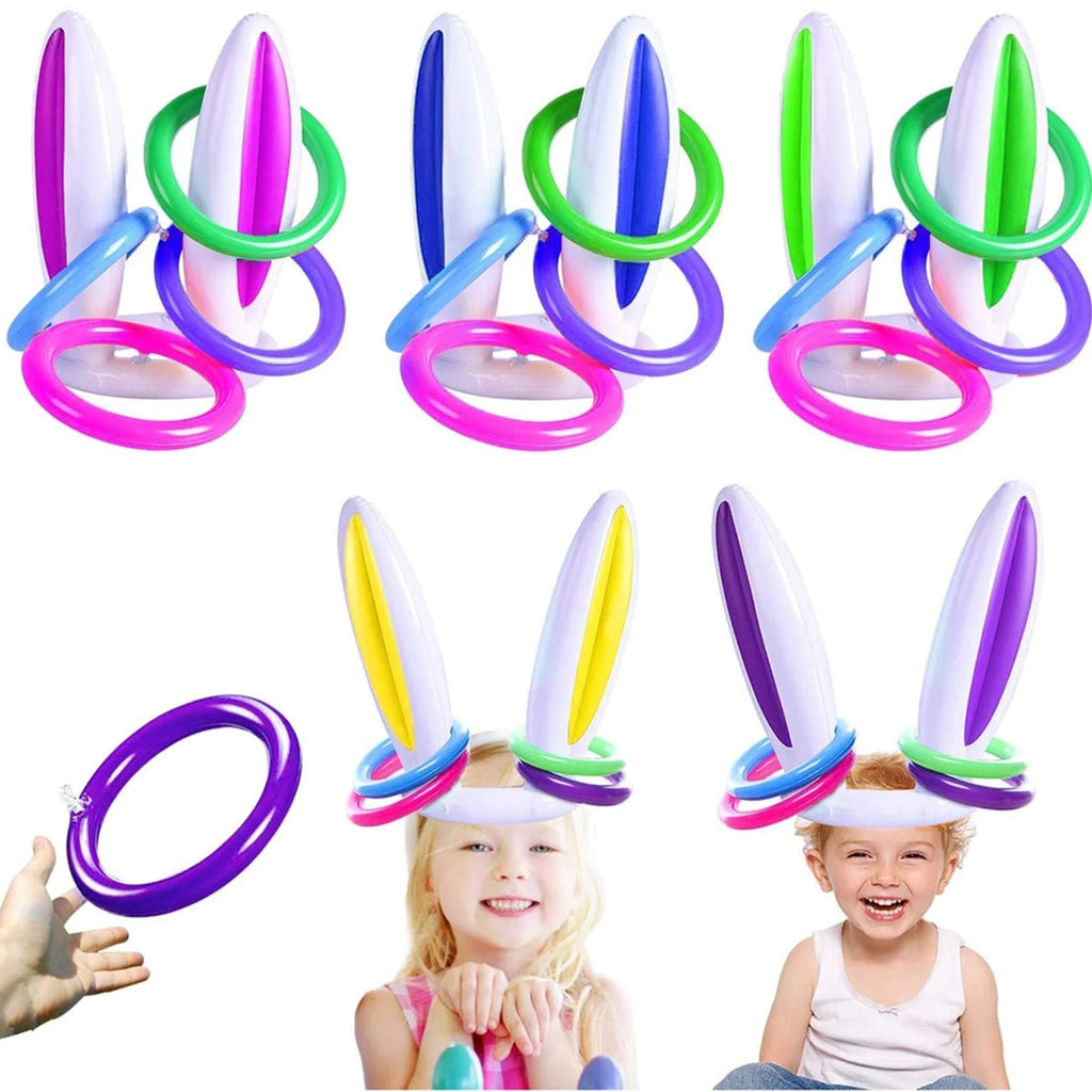 Easter Inflatable Bunny Ear Ring Toss Game Kit with Handheld Pump T51931