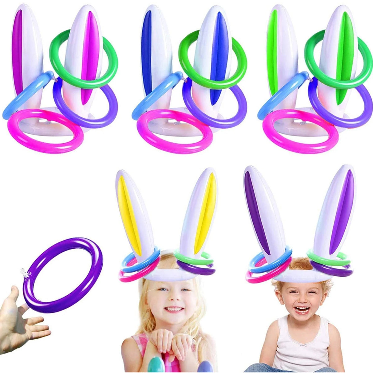 Easter Inflatable Bunny Ear Ring Toss Game Kit with Handheld Pump T51931