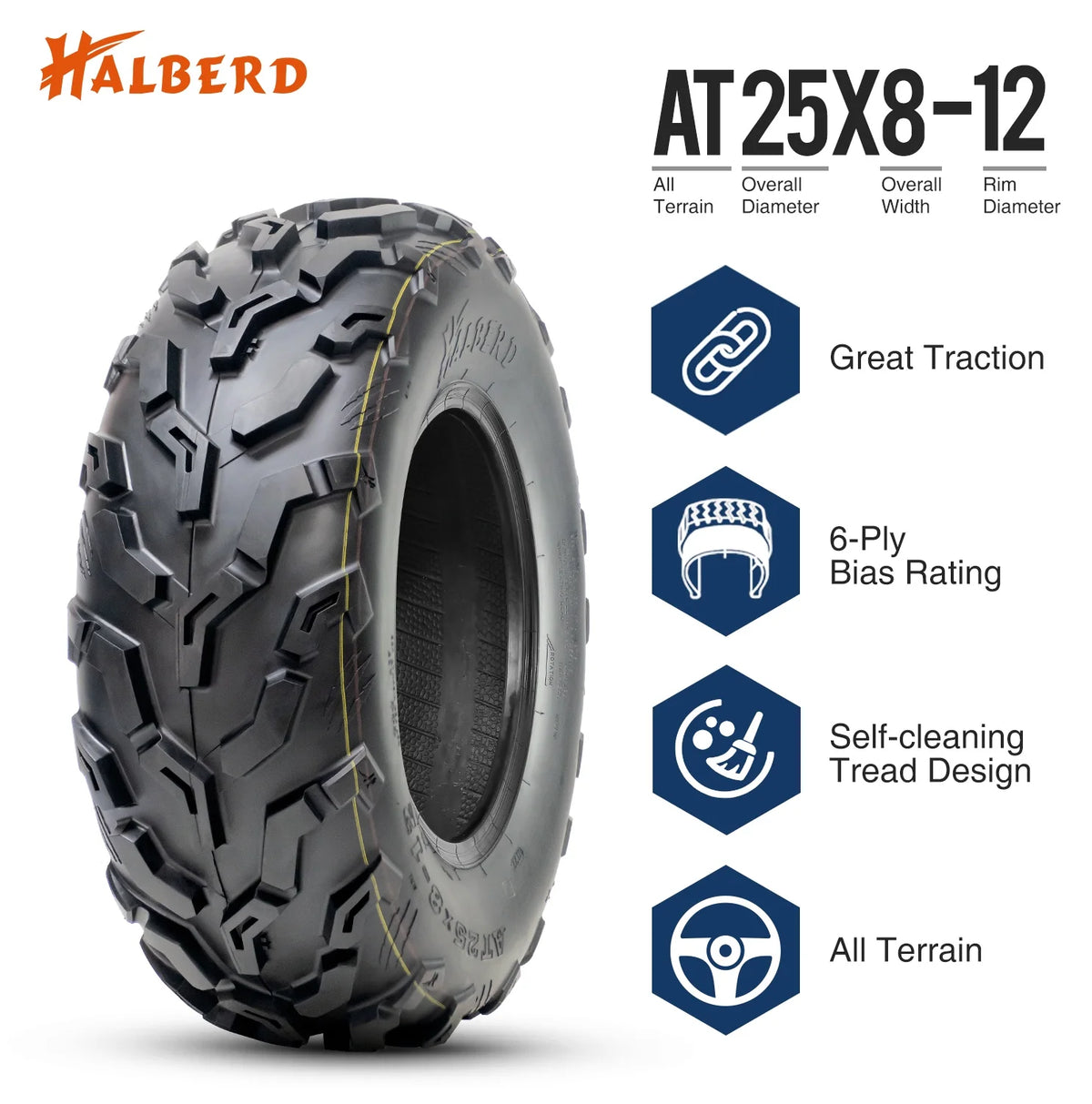25X8-12 All Terrain Off-Road ATV UTV Tires Set of 2 V188