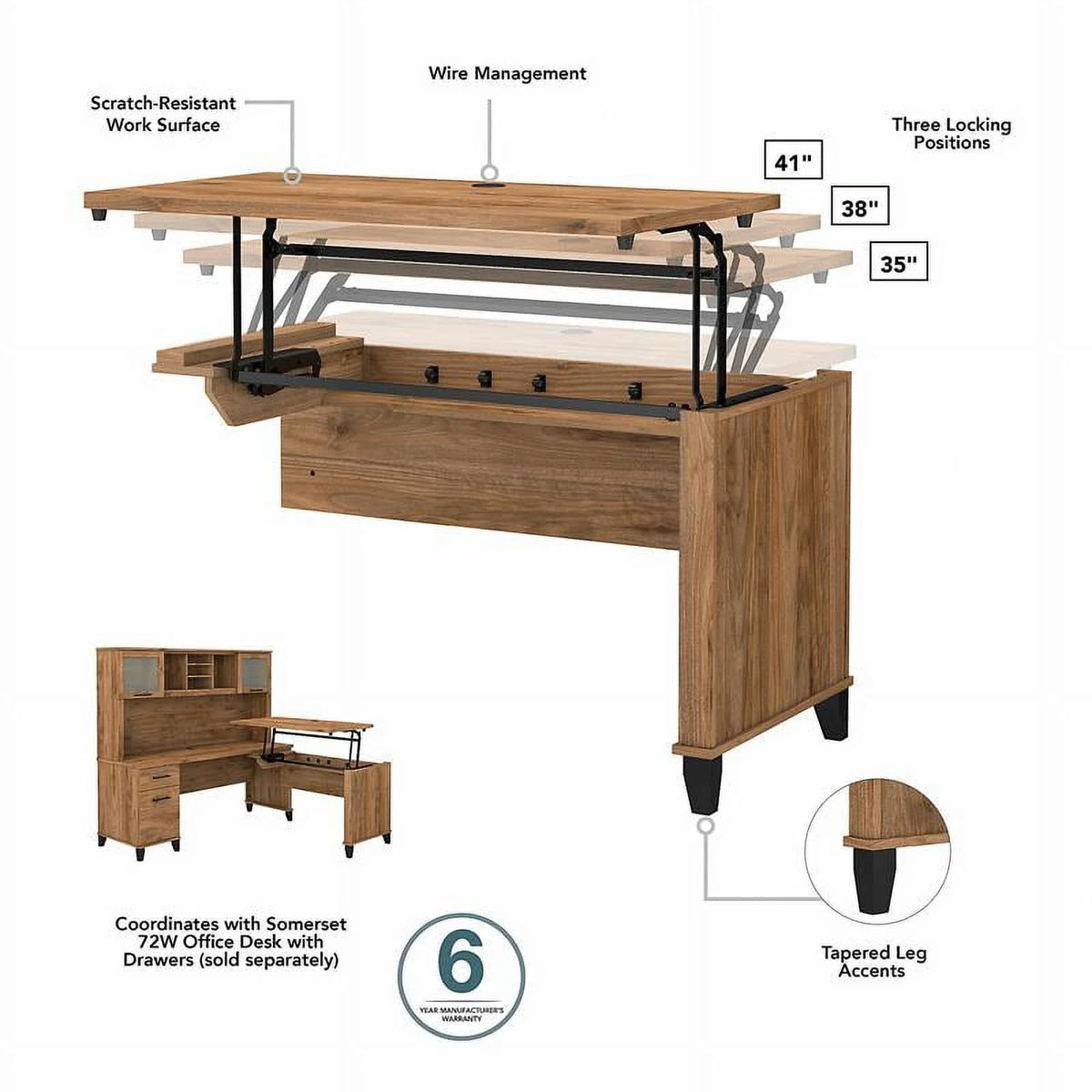 72W Sit to Stand L Desk with Hutch B131