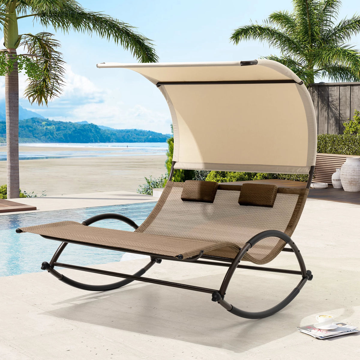 Brown Outdoor Double Chaise Lounge D91733