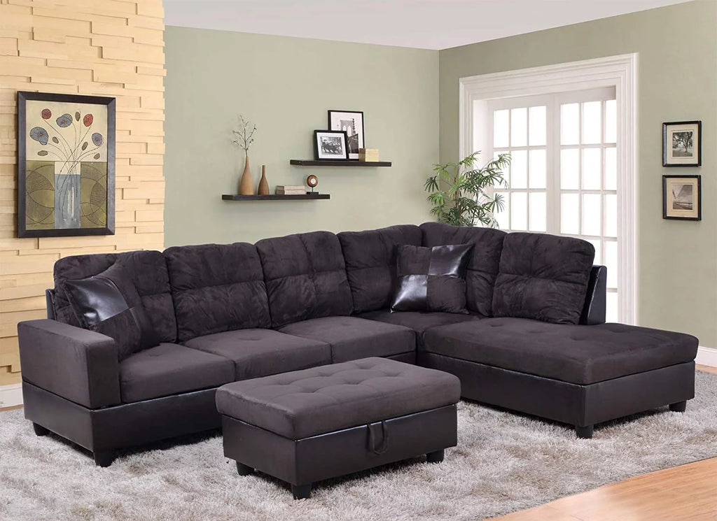3 PCS L-Shaped Sectional Sofa Set with Storage Ottoman and Pillows D95303