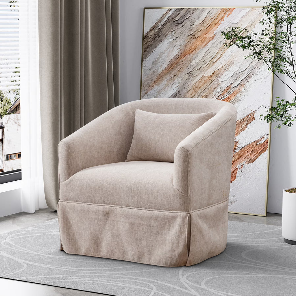 Upholstered Swivel Barrel Chair, Linen Fabric Accent Chair P4281