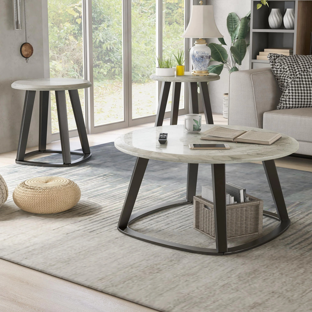 White 3-Piece Faux Marble Top Coffee Table Set S770224