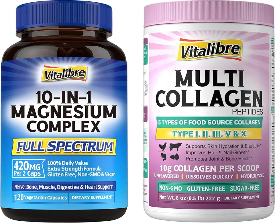 Collagen Peptides Powder 8oz & Magnesium Complex 120 Caps J457