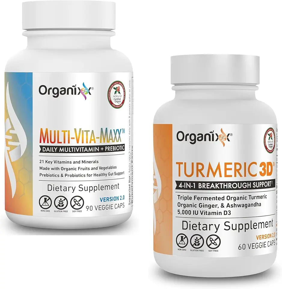 Turmeric Curcumin 60 Vegetarian Capsules & Whole Food Multivitamin 90 Gel Capsules C1810