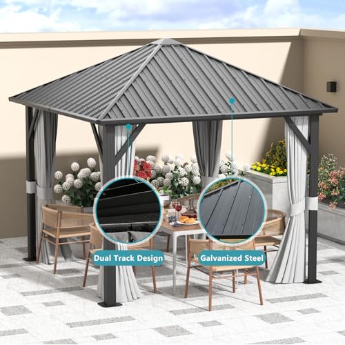 10' X 12' Aluminum Hardtop Gazebo with Galvanized Steel Double Roof D1076