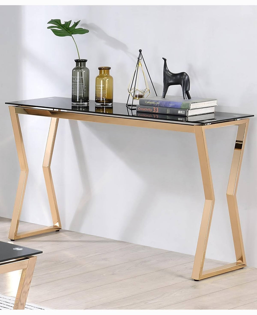 Gold-Tone Glass Top Sofa Table T41834