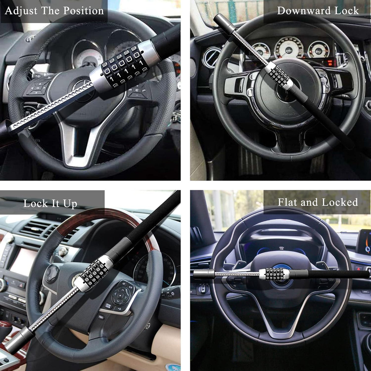 Heavy Duty Retractable Two Hooks Steering Wheel Lock V431