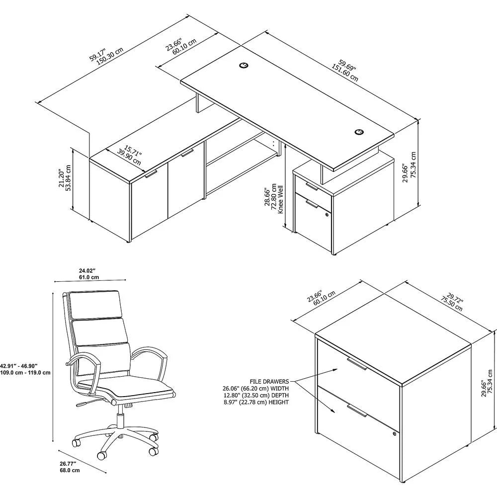 Gray L Desk with Office Chair V505
