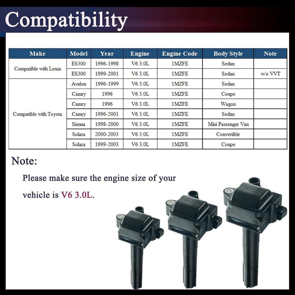 Set of 3 Ignition Coil Pack for Toyota Camry 1996-2001 Solara Sienna Avalon Lexus ES300 V6 3.0L B717