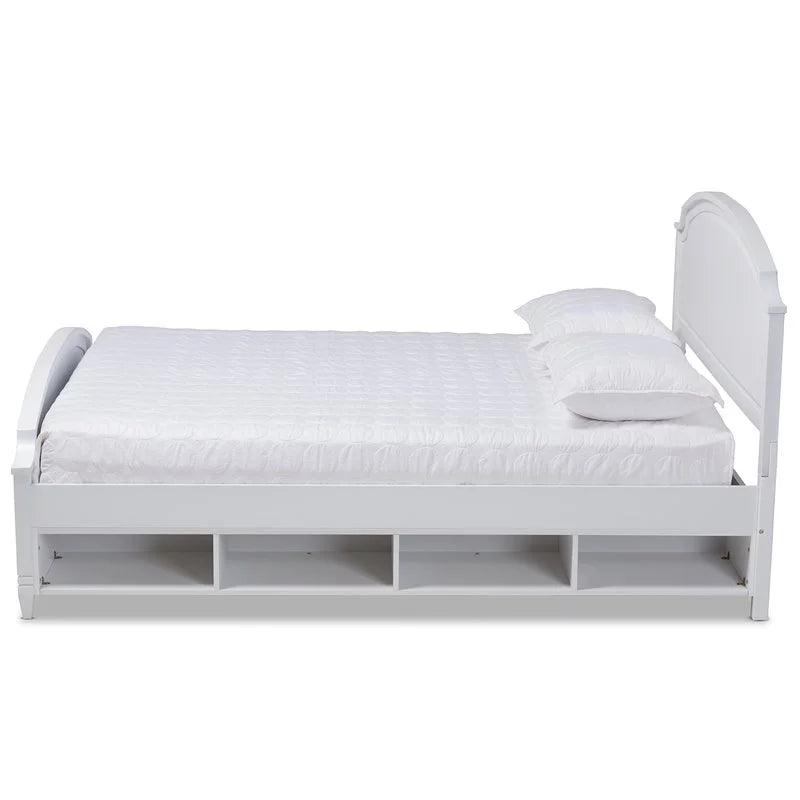 White Wood Queen Size Storage Platform Bed I30596