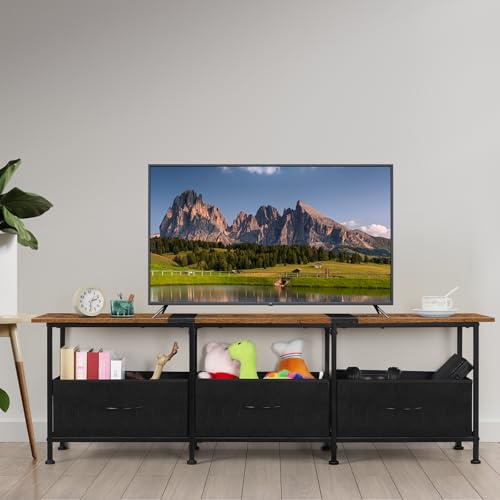 Black TV Stand with 3 Fabric Drawers W36321