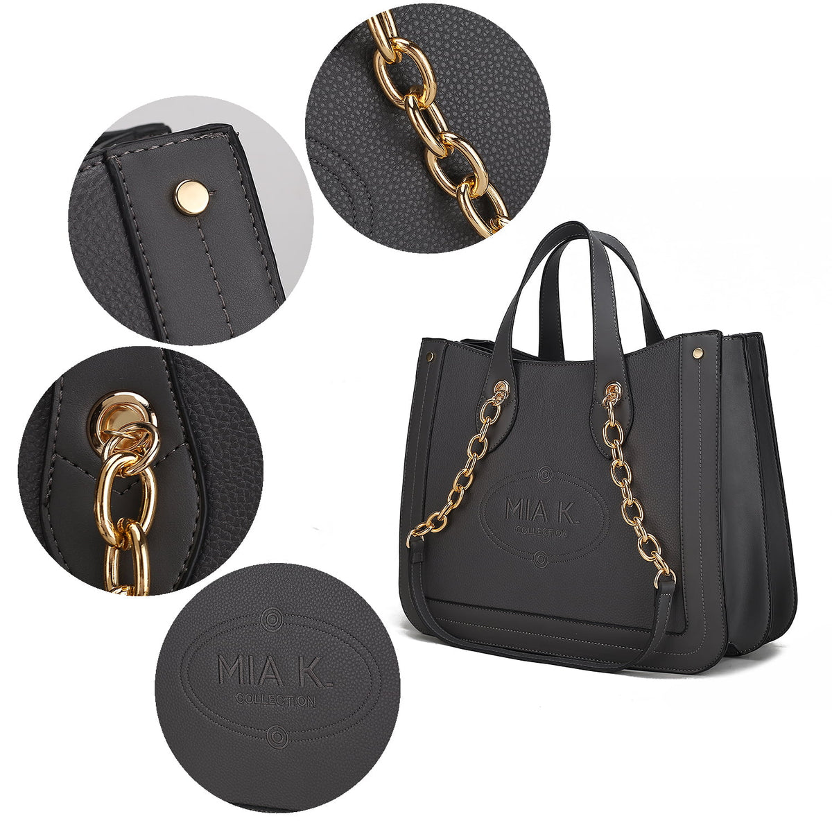Black Vegan Leather Womens Tote Handbag M57528