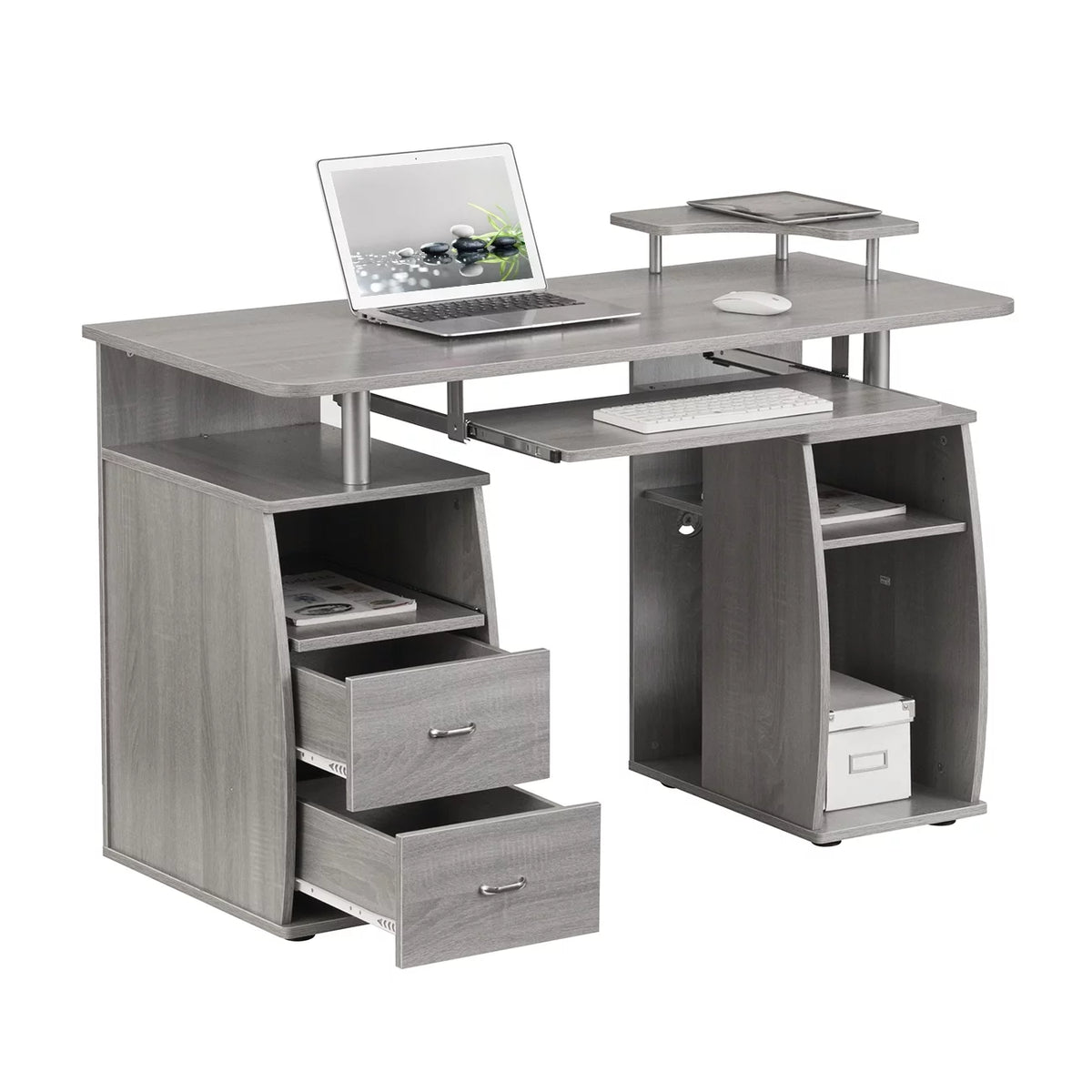 Grey Computer Workstation Desk with Storage F77456