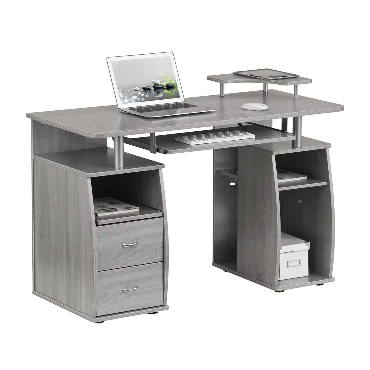 Grey Computer Workstation Desk with Storage F77456