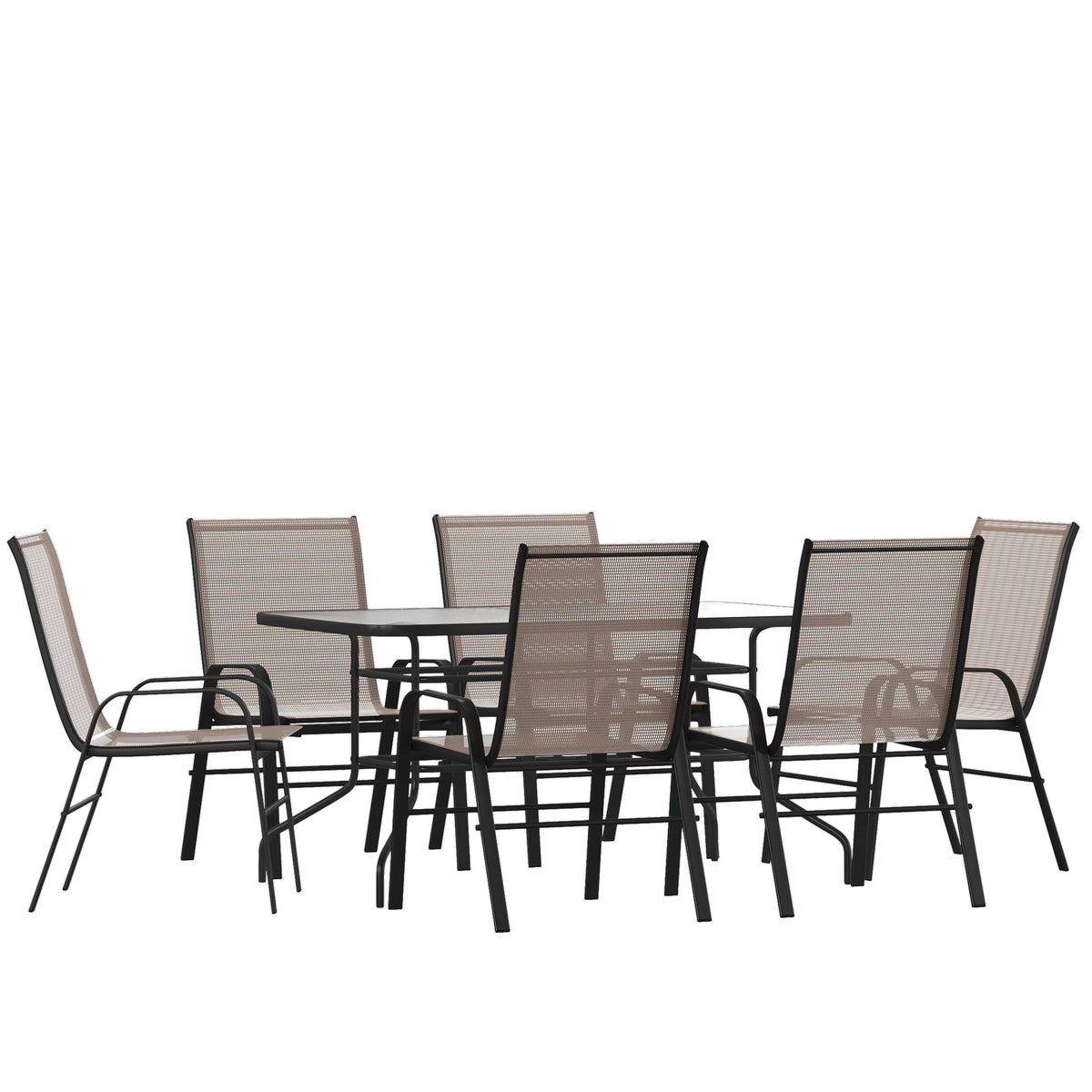 7 Piece Outdoor Patio Dining Set with 6 Brown Stack Chairs Y76755
