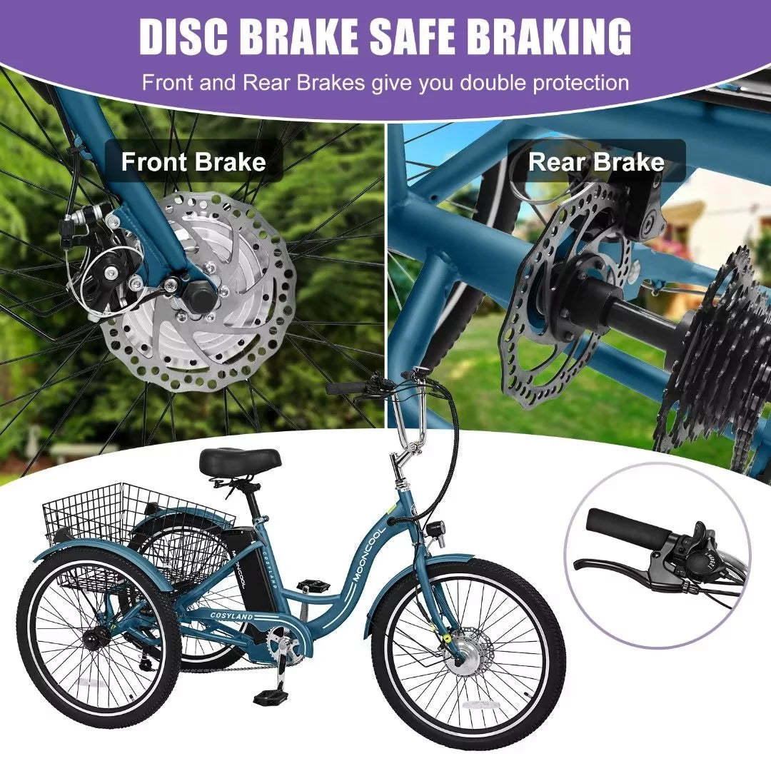 24'' 3 Wheel Electric Tricycle 500W 7-Speed A4607