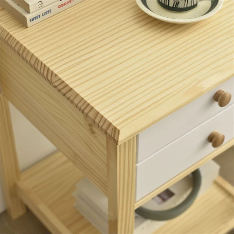 Solid Pine Wood 2 Drawer Nightstand Set of 2 Y133