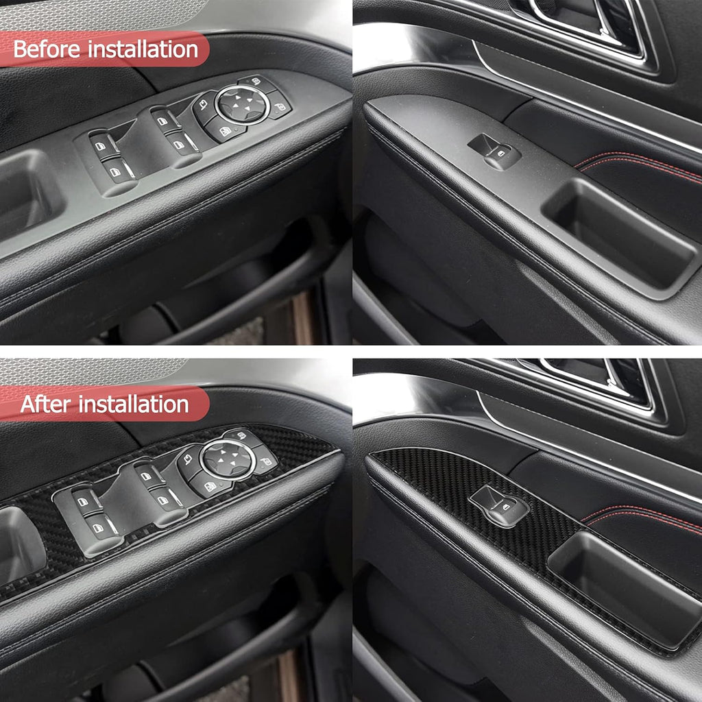 Carbon Fiber Window Switch Control Panel Cover Trim Sticker Interior Accessories for Ford Explorer 2014-2019 (Black) Pack of 2 S93928