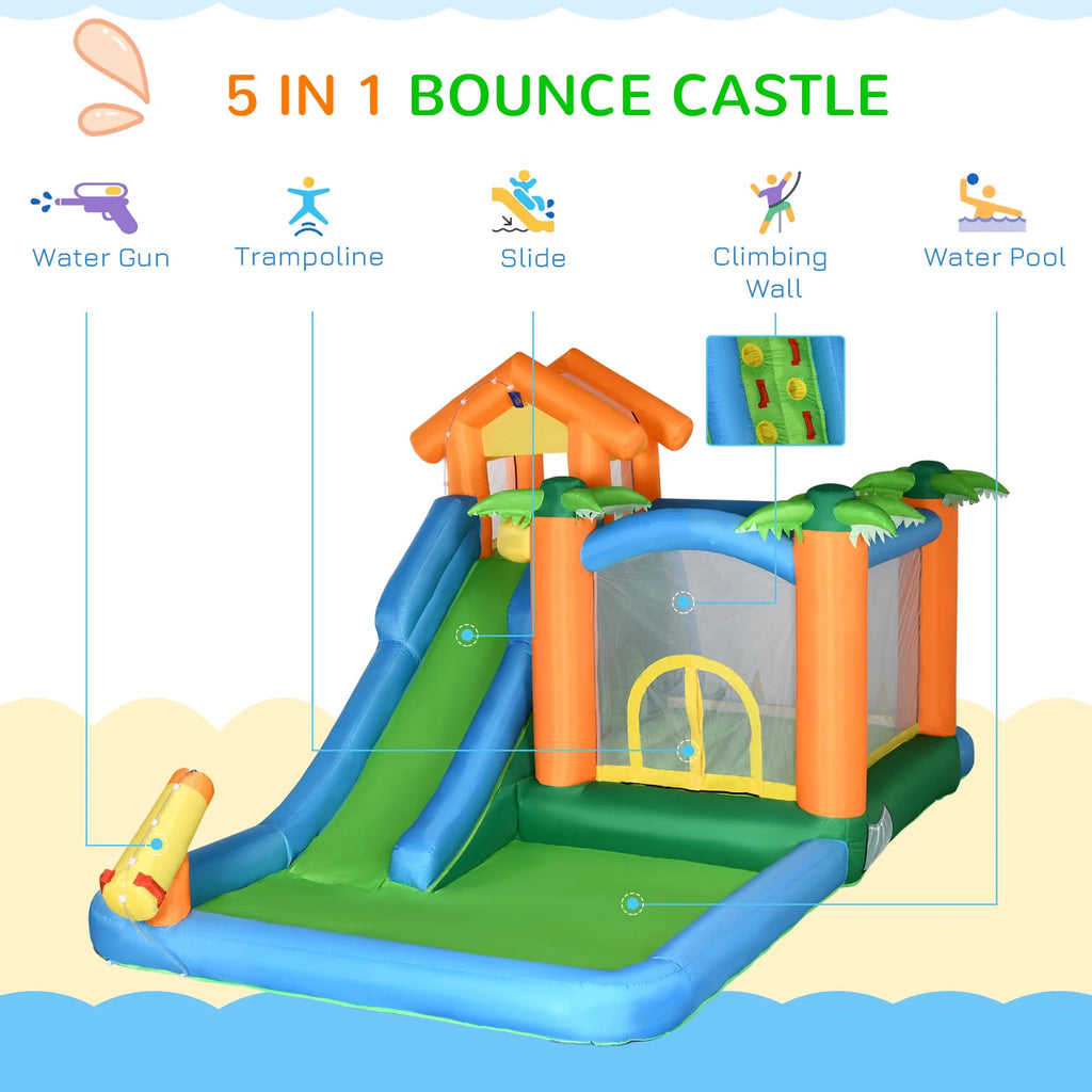6-in-1 Inflatable Water Slide Jumping Castle with Blower C129274