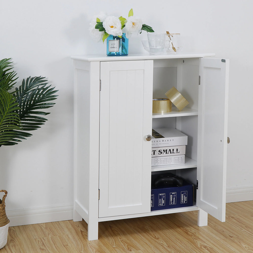 2-Door White Bathroom Floor Storage Cabinet with Adjustable Shelves H70317