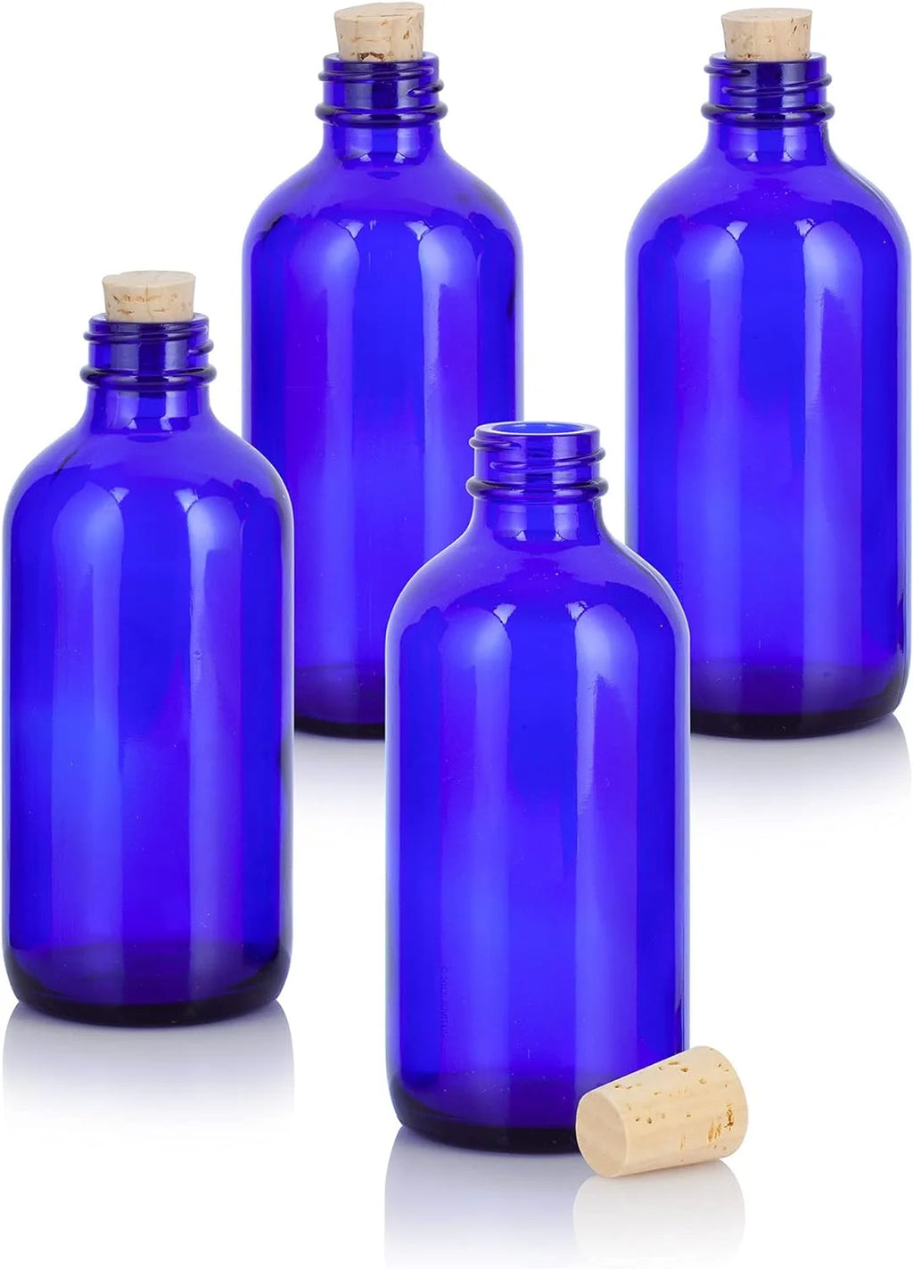 8 Oz Cobalt Blue Glass Bottle with Cork Stopper 4 Pack W99136
