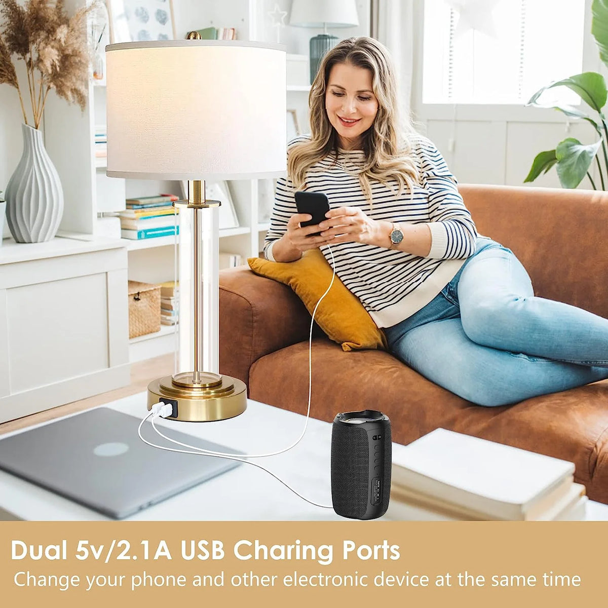 Touch Control Gold Table Lamps Set of 2 with USB Ports K791351