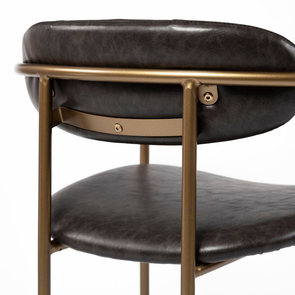 Brown Faux Leather Seat Gold Metal Bar Stool O7435