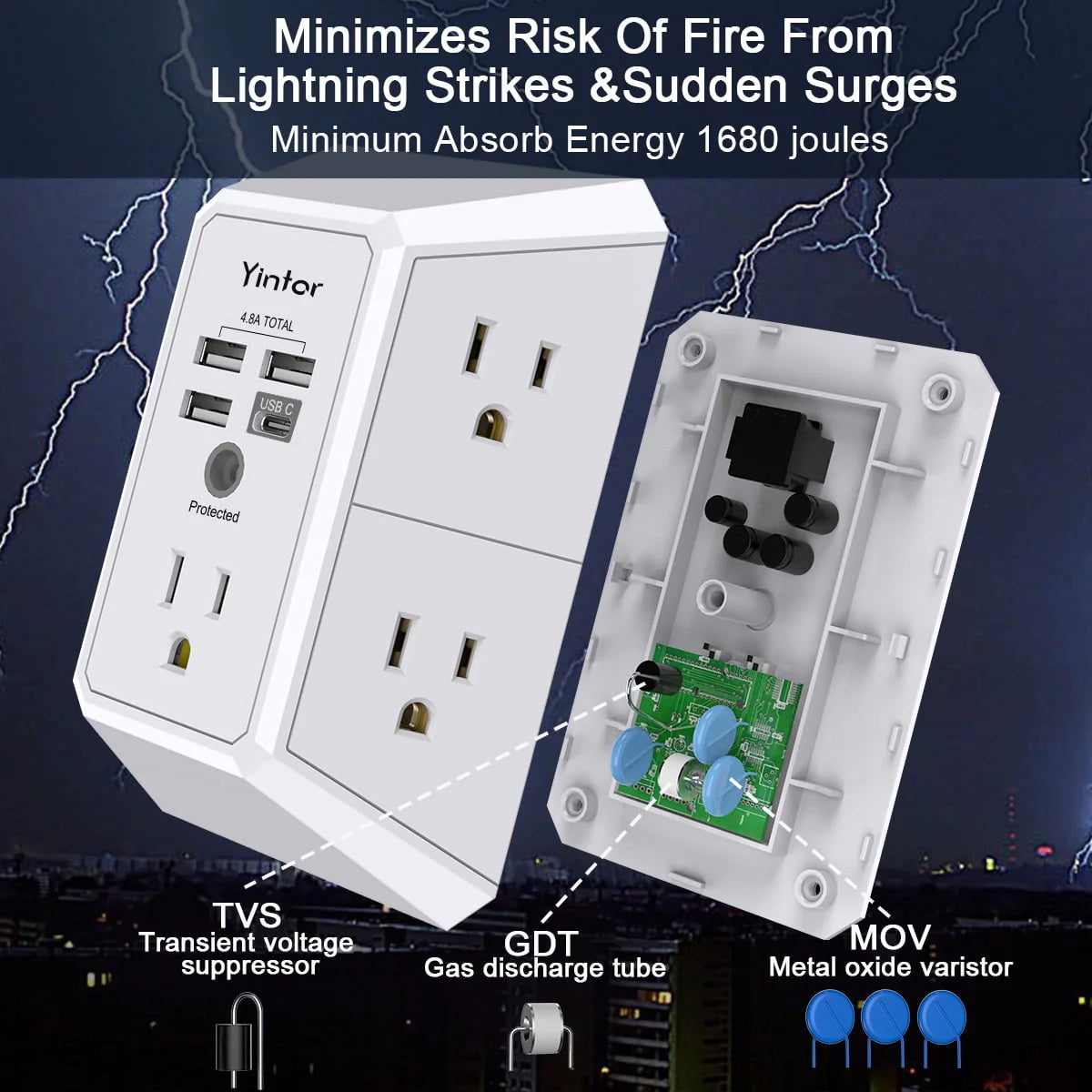 5 Outlets 4 USB Ports Surge Protector O489358