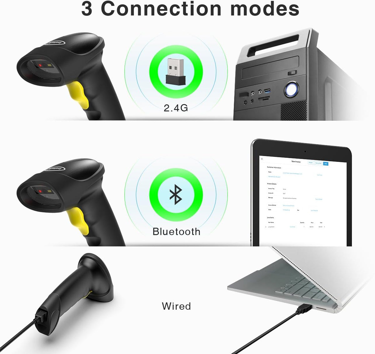 Wireless Bluetooth 2D Barcode Scanner G3612