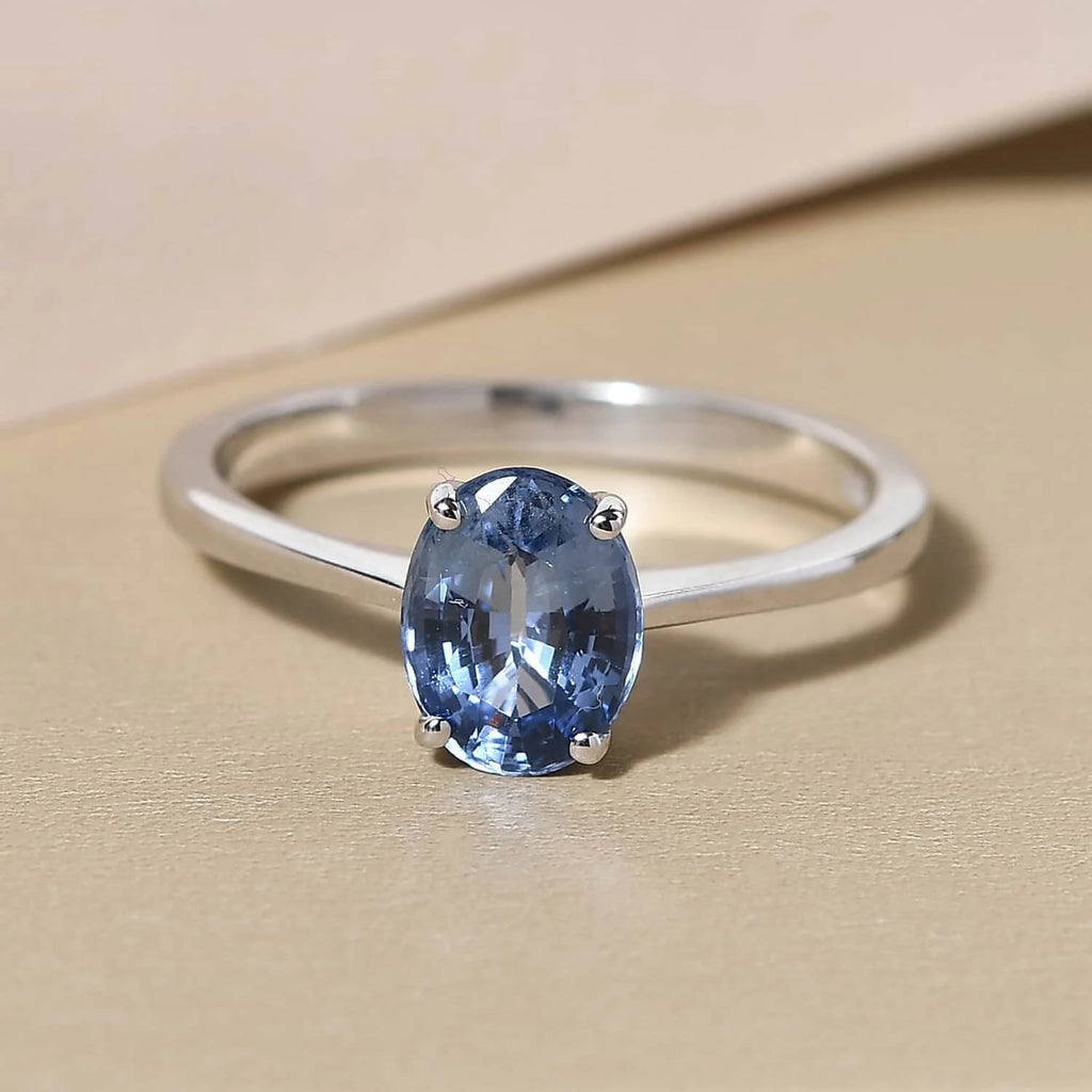 AAA Sapphire Oval 18K White Gold Solitaire Ring Size 7 Ct 1.15 V783195